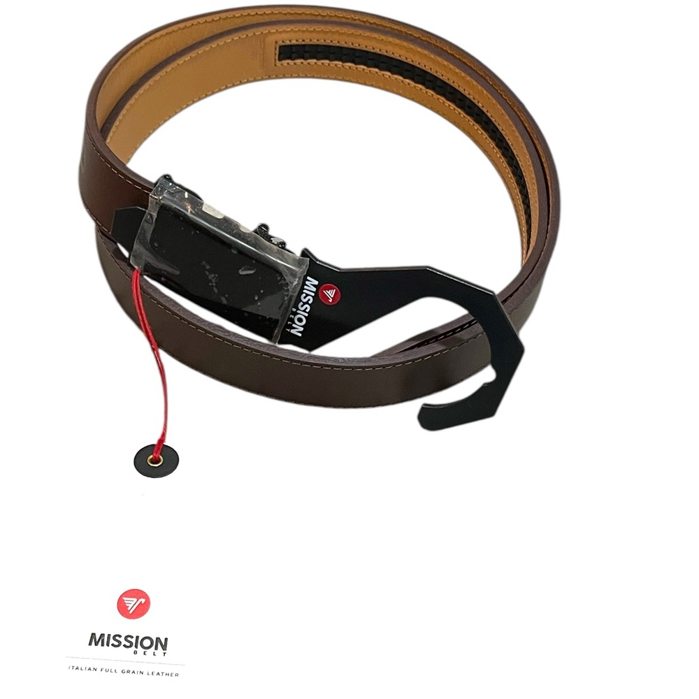 MISSION BELT MORO ITALIAN FULL GRAIN LEATHER ADUSTABLE BELT BROWN BLACK SZ M NEW